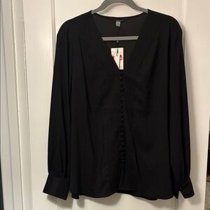 Tahari Elegant Black Button-Front Blouse